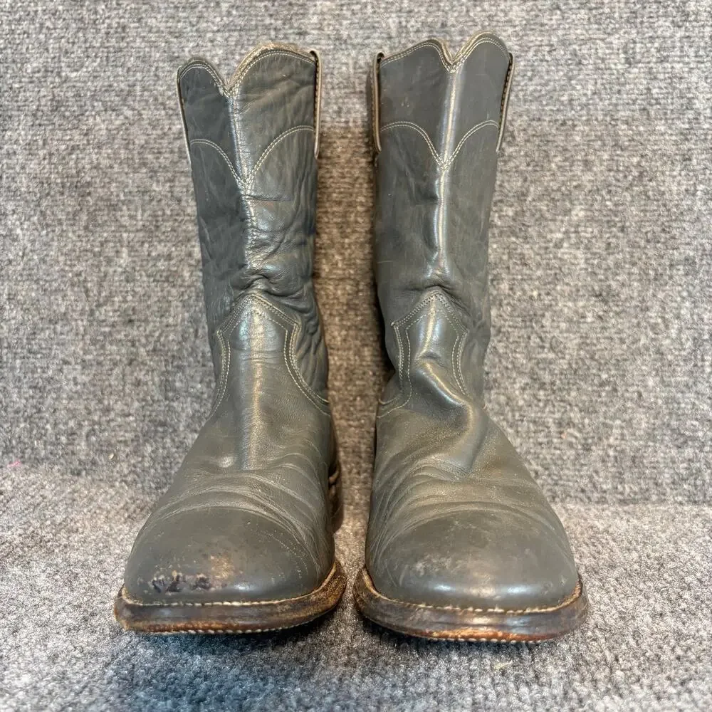 Justin Gray Leather Western Cowboy Roper Boots Mens Size 7.5 B Mid Calf USA
